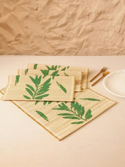 Green Korai Grass Hand Woven Flora And Fauna Mat Pack of 4