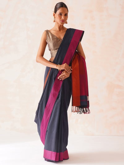 Women Multicolour Cotton Silk Maheshwari Solid Saree