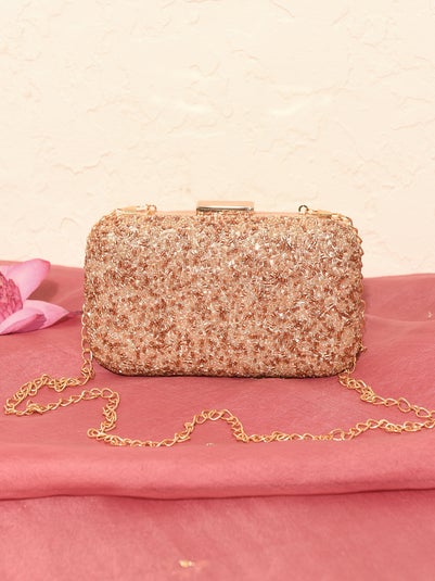 Women Gold Jacquard Sling Rectangular Clutch