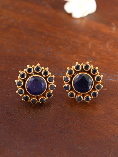 Turquoise Jewels Women Gold Silver Traditional Push Back Onyx Studs