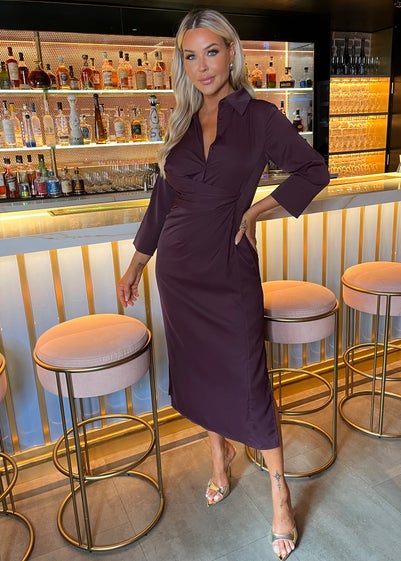 AX Paris Plum Gathered Waist Shirt Midi Dress