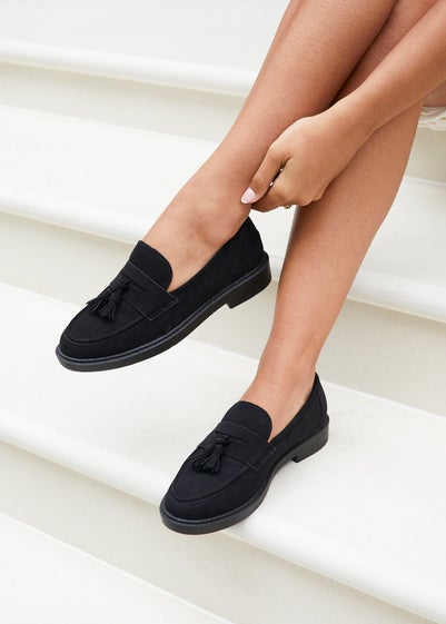 Linzi Rosalie Black Faux Nubuck Classic Slip On Loafer