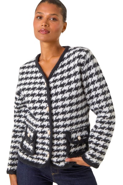 Roman Black Houndstooth Button Cardigan