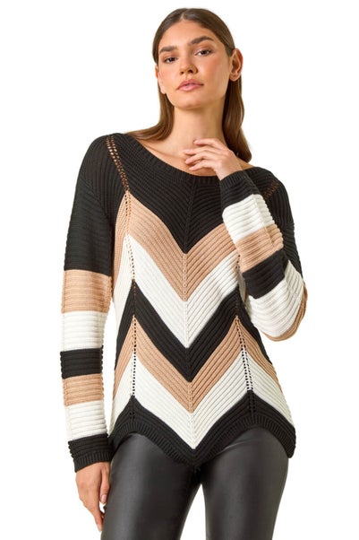 Roman Black Chevron Colour Block Jumper