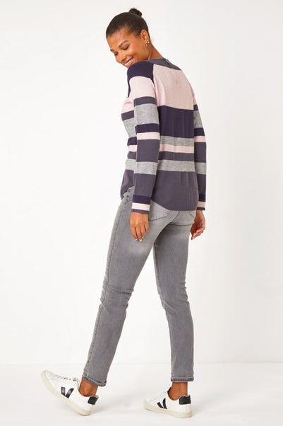 Roman Midnight Blue Colour Block Ribbed Jumper