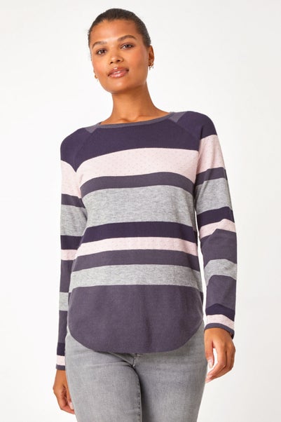 Roman Midnight Blue Colour Block Ribbed Jumper