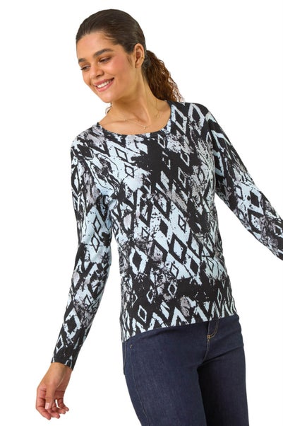 Roman Black Print Embellished Hotfix Detail Jumper