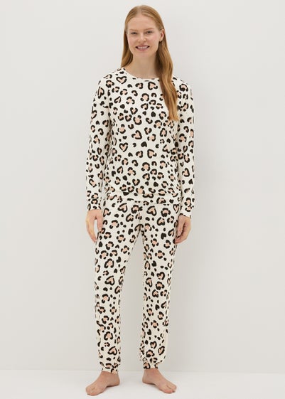 Cream Leopard Print Pyjama Set