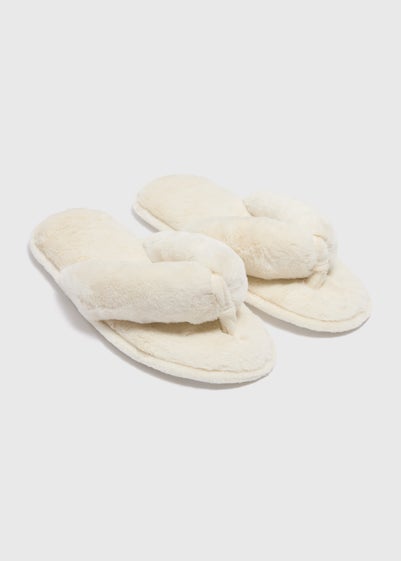 Cream Faux Fur Toe Post Slippers