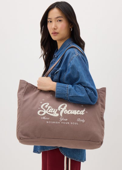 Brown Stay Focussed Canvas Tote Bag