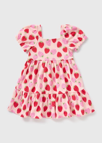 Kids Pink Strawberry Crinkly Dress (1-7yrs)