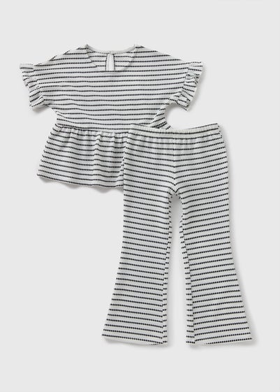 Girls White Textured Stripe Top & Flare Leggings Set (1-7yrs)