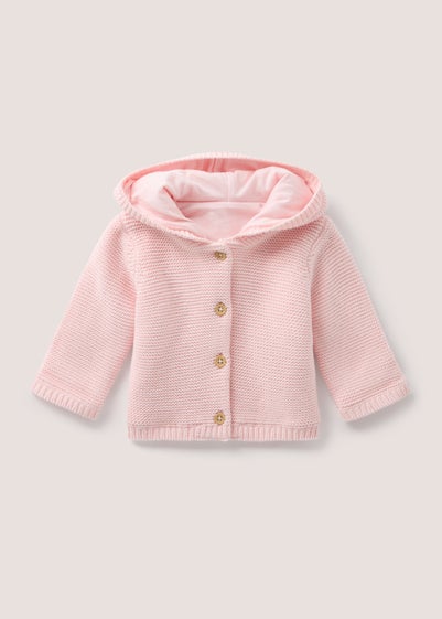 Baby Pink Jersey Lined Knitted Cardigan (Newborn-23mths)