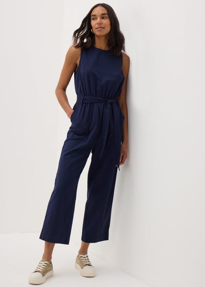 Navy Linen Blend Jumpsuit