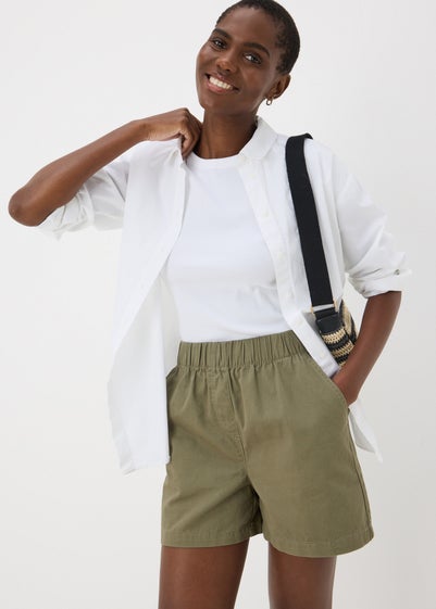 Khaki Cotton Paper Bag Shorts