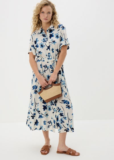 Cream Floral Midi Shirt Dress