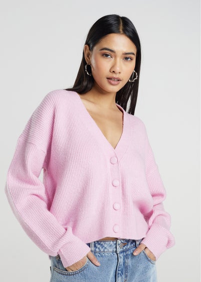 Brave Soul Pink Button Through Soft Knit Cardigan