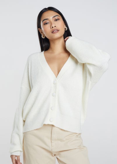 Brave Soul Ivory Button Through Soft Knit Cardigan