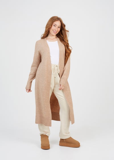 Brave Soul Tan Knitted Dropped Shoulder Maxi Cardigan