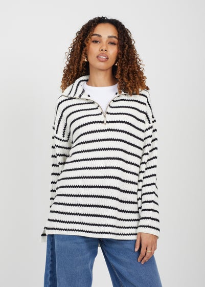 Brave Soul Cream Half Zip Striped Fisherman Knit Jumper