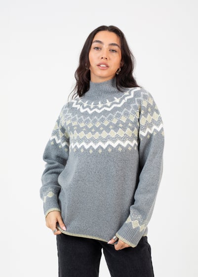 Brave Soul Grey Fairisle Turtleneck Jumper