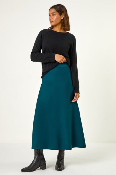 Roman Blue Knitted Midi Stretch Skirt