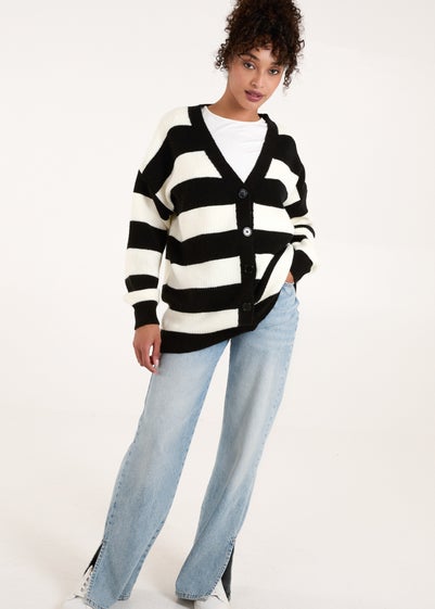 Blue Vanilla Black/White Stripe V Neck Cardigan