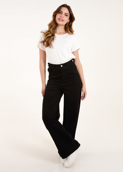 Blue Vanilla Black Plain Wide Leg Trousers