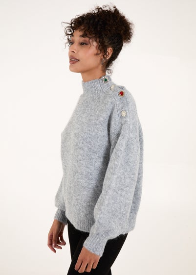 Blue Vanilla Grey Jewel Button Knit Jumper