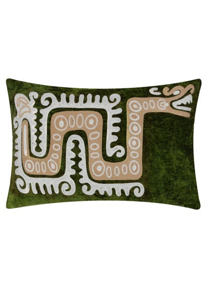 Wylder Dynasty Dragon Embroidered Chenille Filled Cushion (30cm x 50cm)