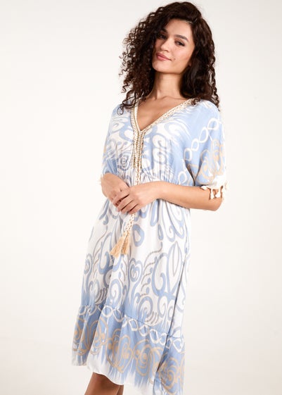 Blue Vanilla Blue Tassel And Gold Trim Dress