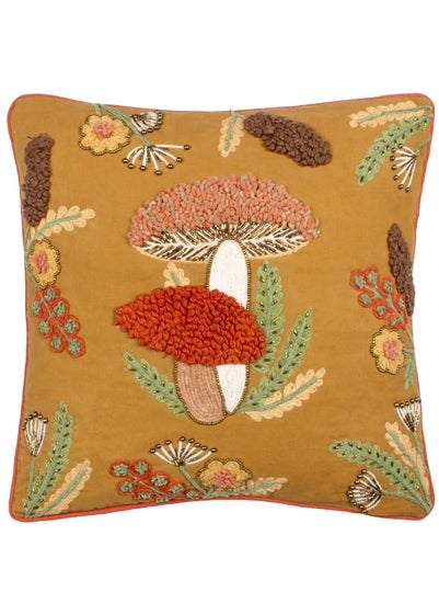 Wylder Mushroom Dell Embroidered Cotton Filled Cushion (45cm x 45cm)