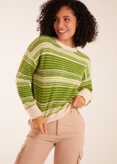 Blue Vanilla Green Gradient Stripe Velour Knit Jumper