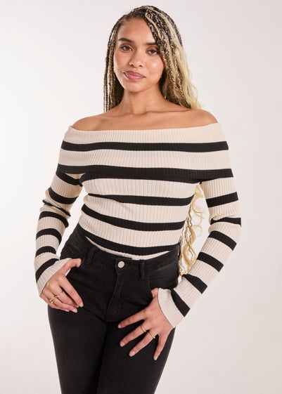 Pink Vanilla Stone Striped Bardot Knit Top