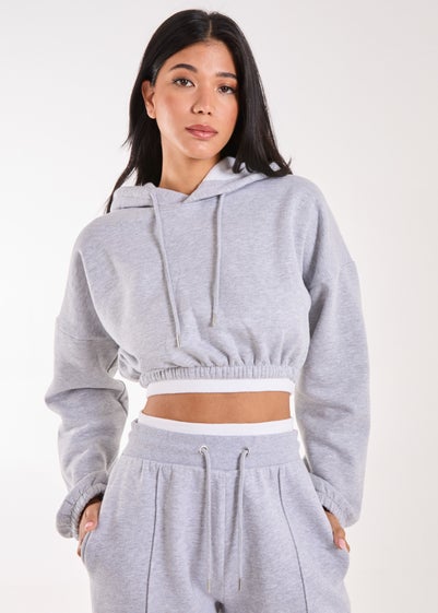 Pink Vanilla Grey Contrast Waistband Cropped Hoodie