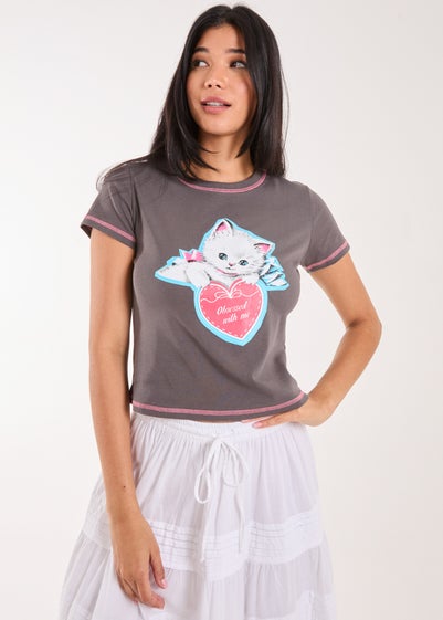 Pink Vanilla Slate Kitten Print Baby Tee