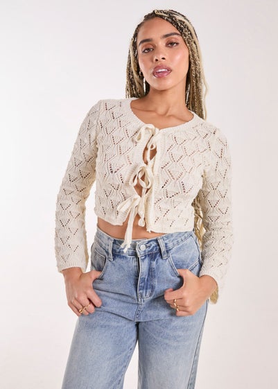 Pink Vanilla Cream Tie Front Crochet Top