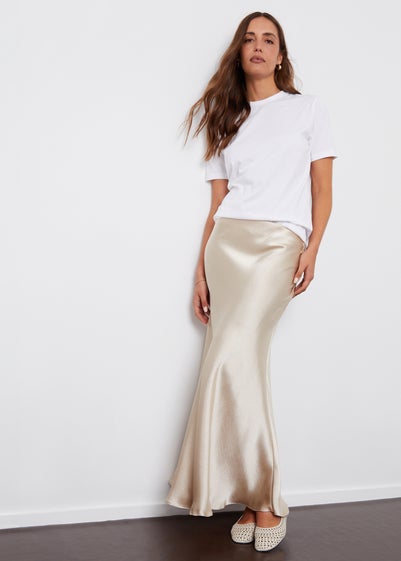 Threadbare Natural Ariel Satin Maxi Slip Skirt