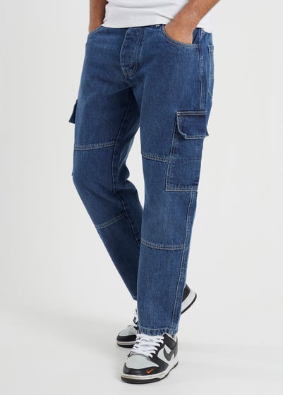 Brave Soul Blue Loose Fit Cargo Style Denim Jeans