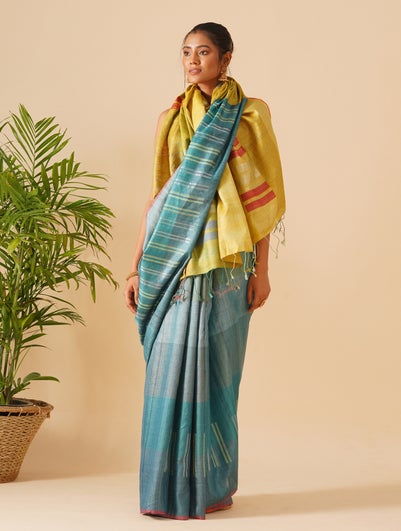 Kosala Blue Tussar Hand Woven Saree