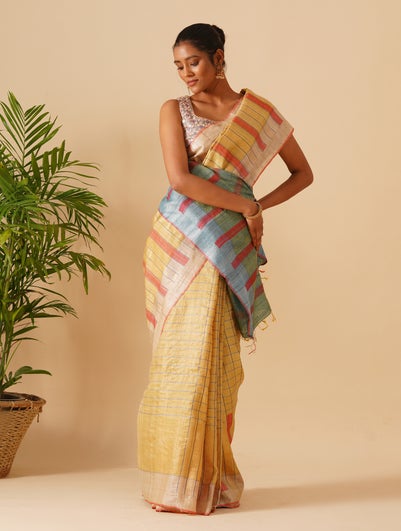 Kosala Yellow Tussar Hand Woven Saree