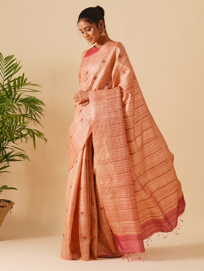 Kosala Beige Brown Tussar Hand Woven Saree