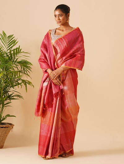 Kosala Maroon Red Tussar Hand Woven Saree