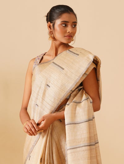 Kosala Beige Brown Tussar Hand Woven Saree