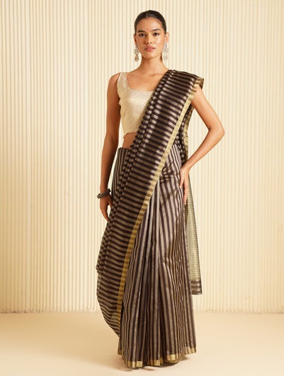 Smriti Gupta Brown Chanderi Silk Saree