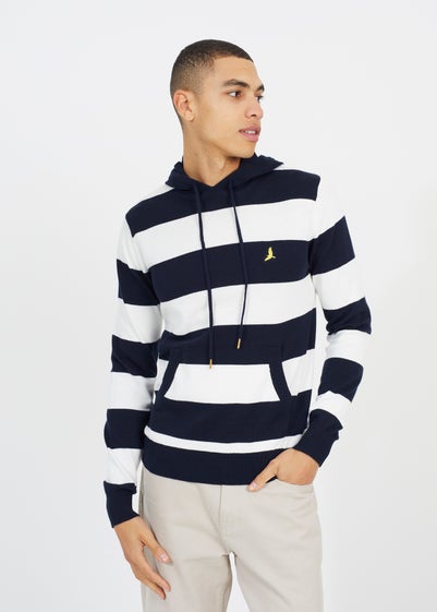 Brave Soul Navy Cotton Striped Knit Hoody