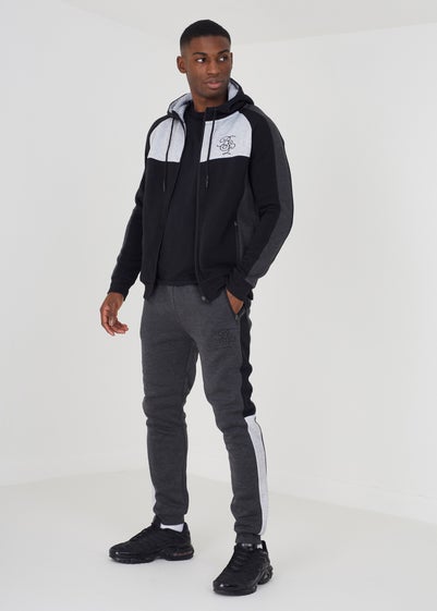 Brave Soul Charcoal Contrast Panel High Neck Full Zip Hoody and Jogger Set