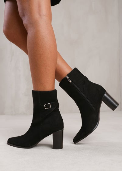 Where's That From Black Suede Winter Wide-Fit Block Heel Boots