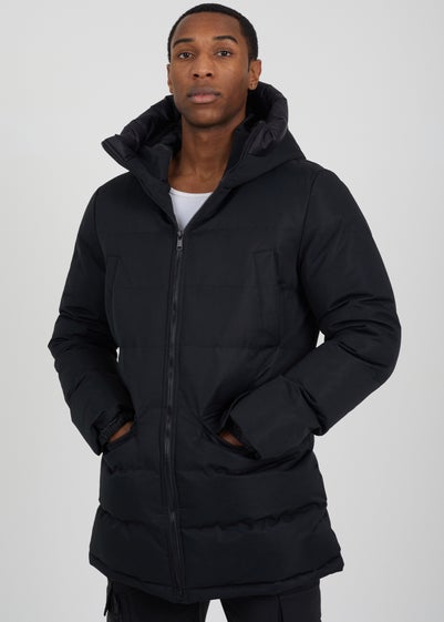 Brave Soul Black Longline Heat Seal Padded Hooded Jacket