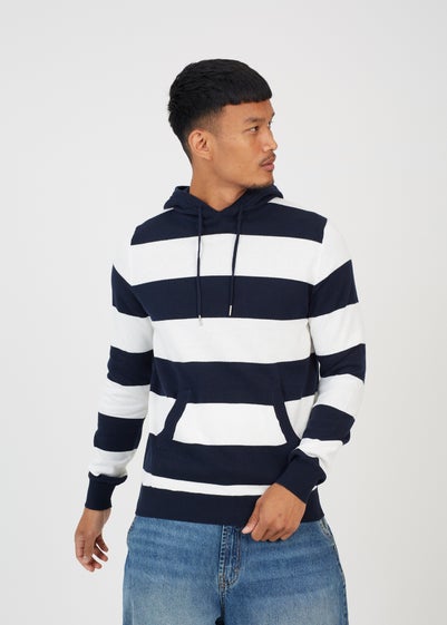 Brave Soul Navy Cotton Striped Knit Hoody